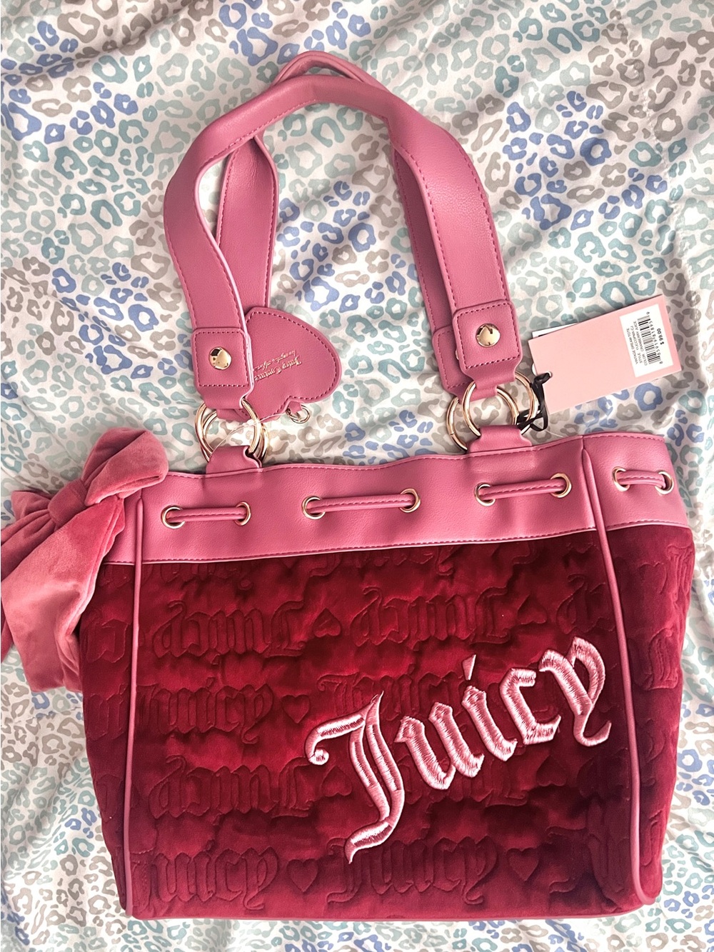 New Maroon Pink Juicy Couture Purse Velour Tote Bag Daydreamer Quilted Handbag